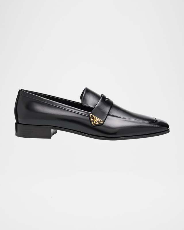 Spazzolato Leather Logo Penny Loafers